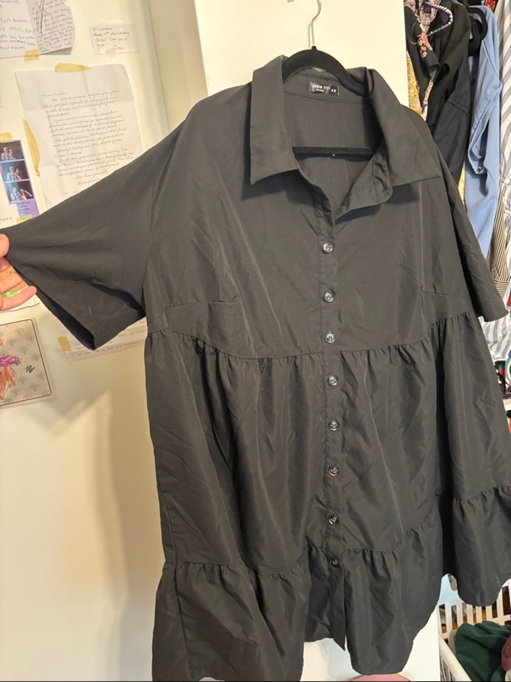 SHEIN FIT+ size 22 Black Button-Up Tiered Flare Dress